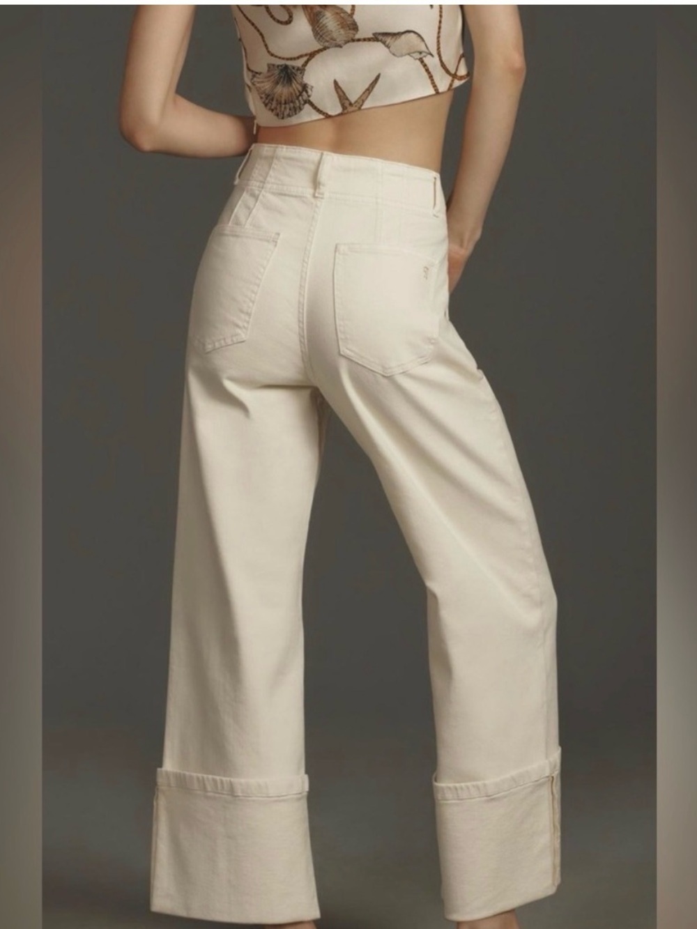 Anthropologie Pilcro Cream High-Waist Wide Leg Cuff Pants Ecru White | 27 - Picture 2 of 7